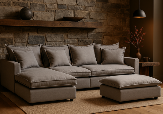 Adamo- Sillón seccional con taburete.