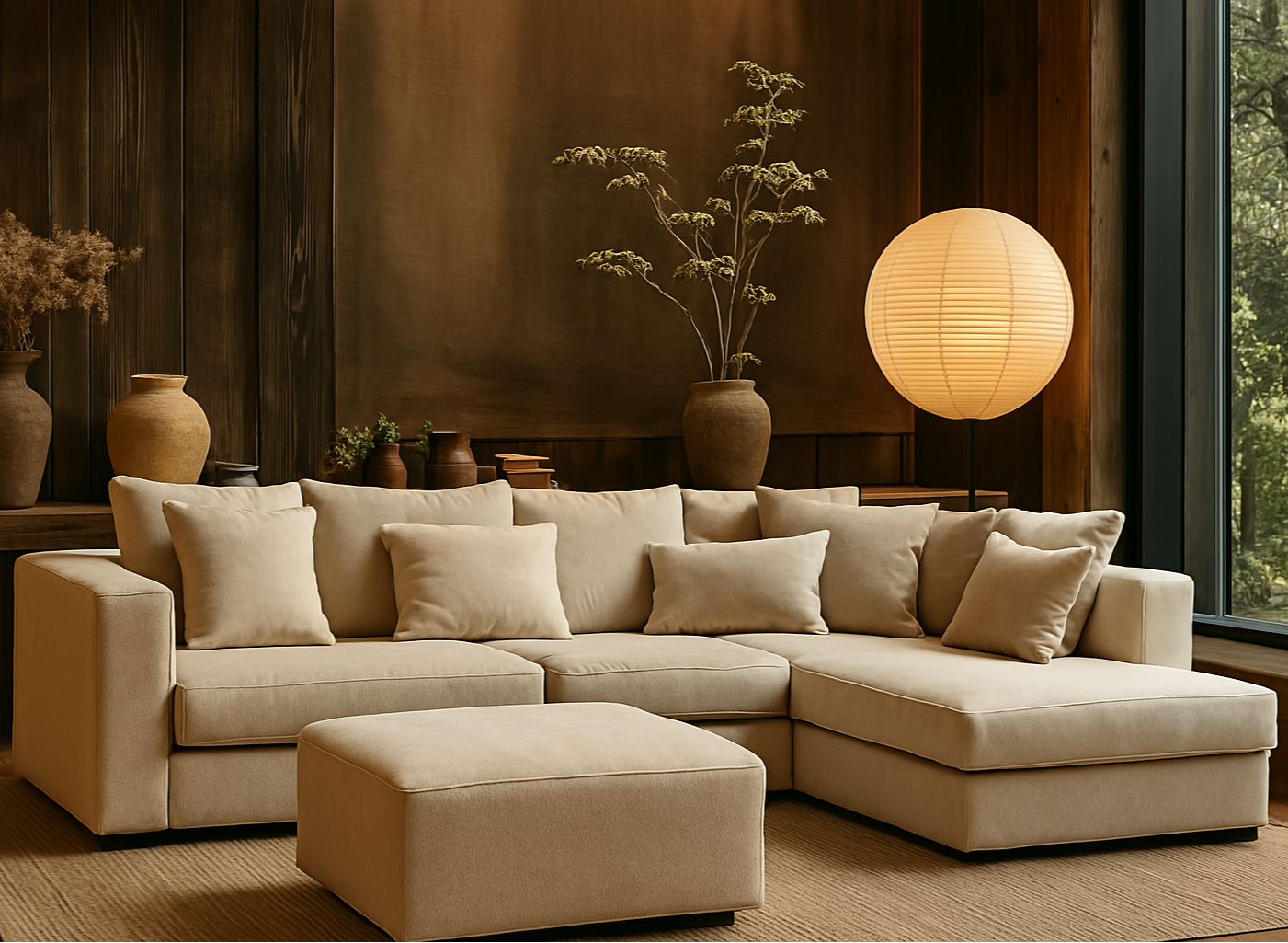Bruno- Sillón seccional con taburete
